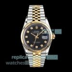 B Factory Swiss Replica Rolex Datejust 36mm Two-Tone Jubilee Watch with Black Diamond Dial 